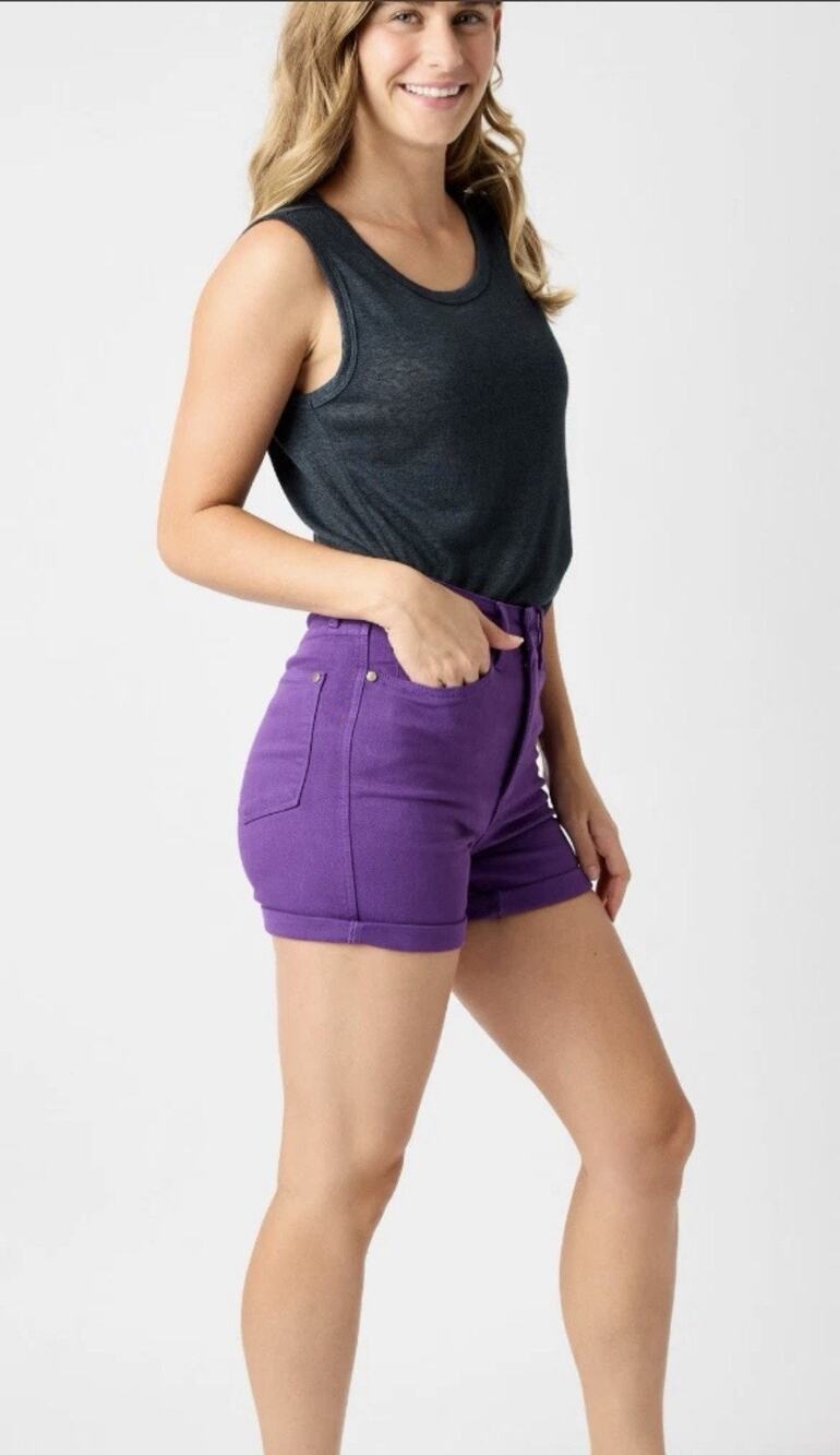 Judy Blue Women’s L Purple Garment Dyed Tummy Control High Waist Shorts